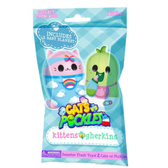 Cats vs Pickles mystery bag close-up of 3-inch bean plushies for tactile play.