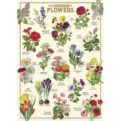 Cavallini & Co language of flowers puzzle includes muslin drawstring bag for storage
