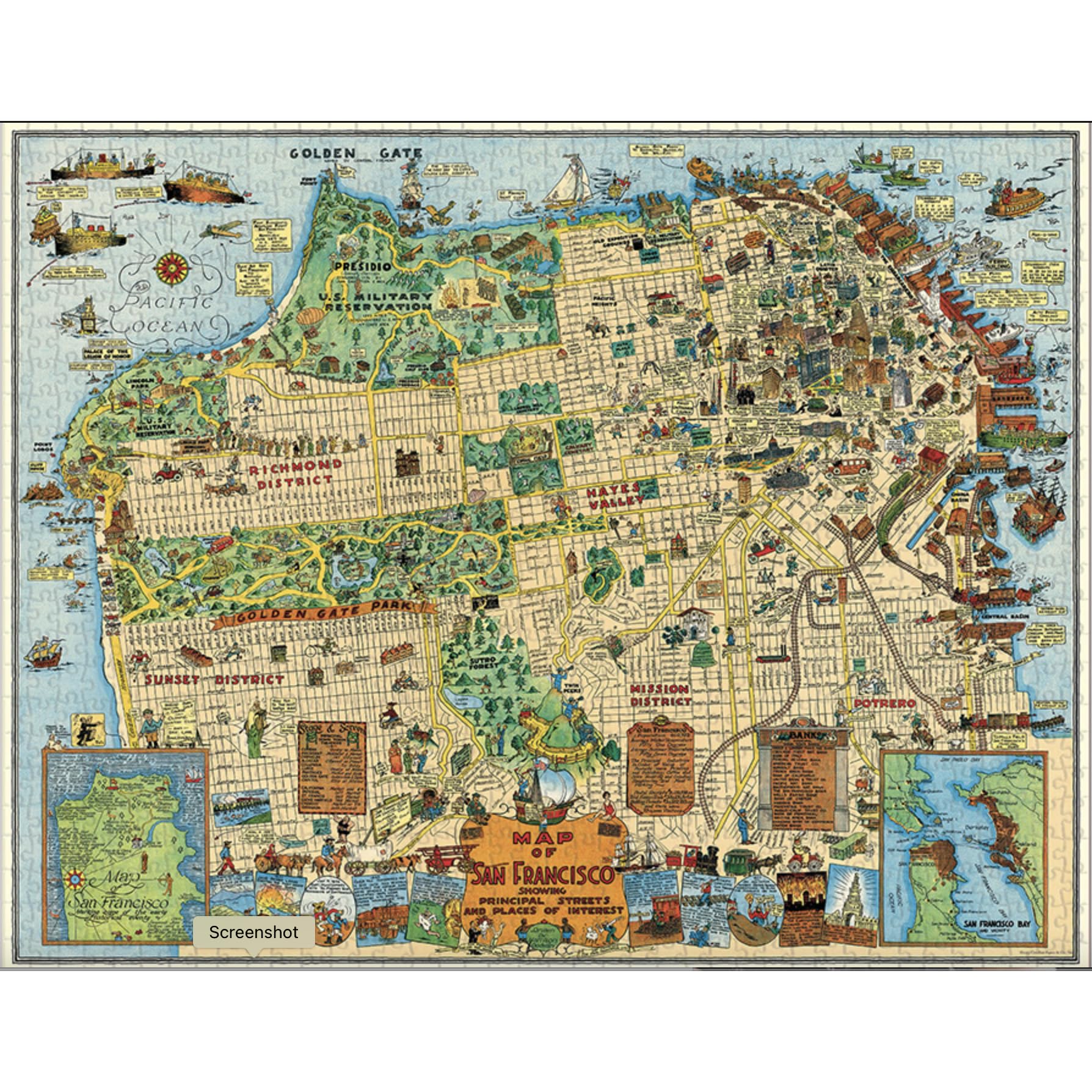 Cavallini & Co SF map puzzle packaging in a sturdy tube, ideal for gifting.