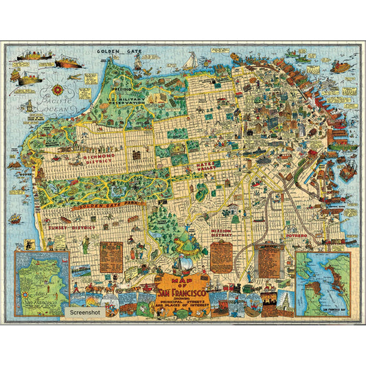 Cavallini & Co SF map puzzle packaging in a sturdy tube, ideal for gifting.