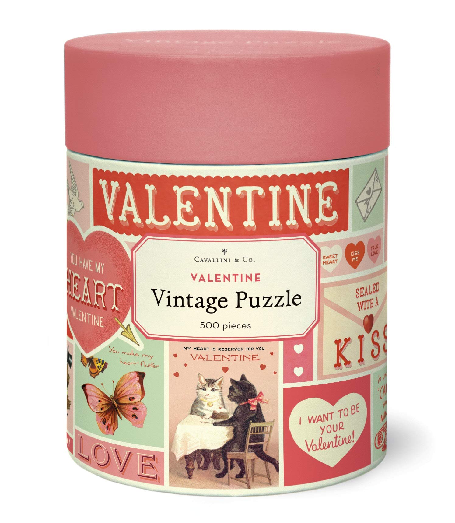 Cavallini & Co vintage Valentine puzzle in a tube packaging, gift-ready