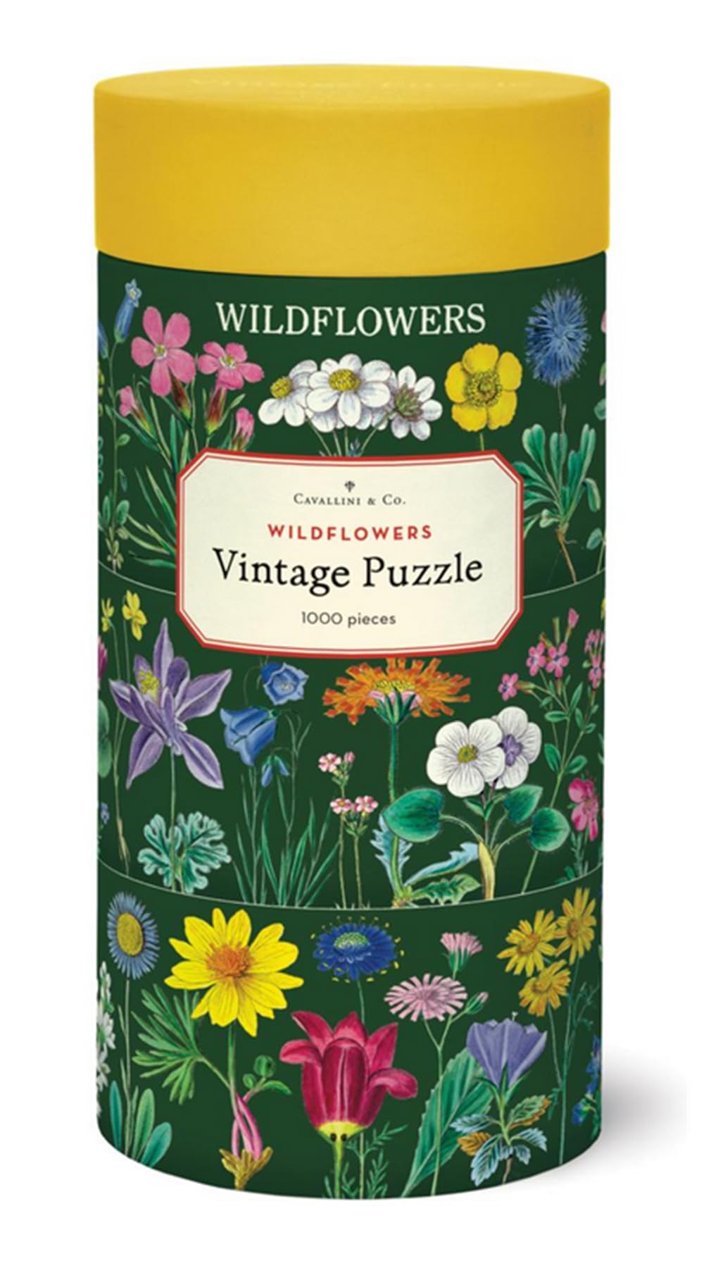Cavallini & Co Vintage Wildflowers 2 puzzle tube with muslin bag for storage.