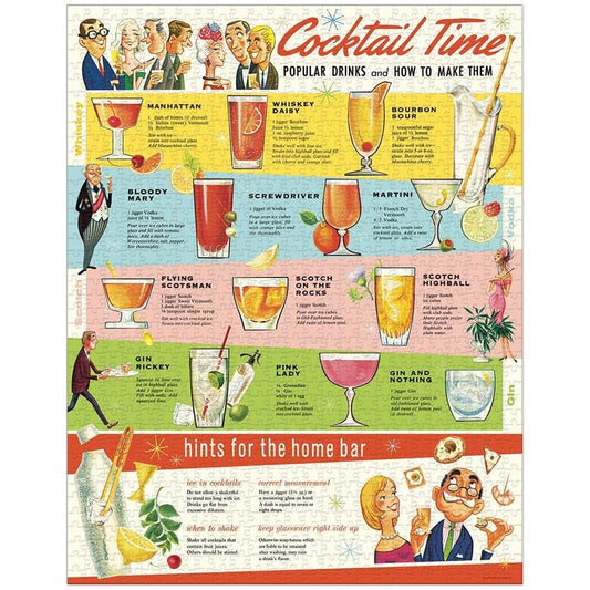 CAVANILLI & CO. Cavallini puzzle tube featuring retro cocktail imagery for display.