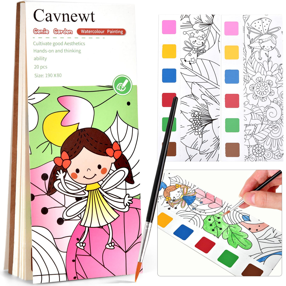 Cavnewt watercolor coloring book for kids with a travel-friendly palette.