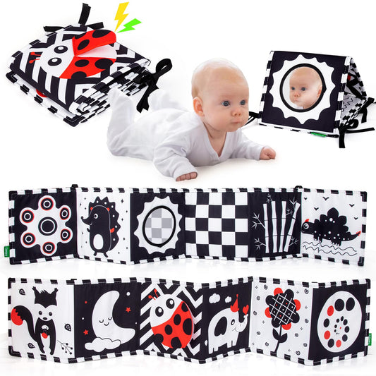 Cawgug high-contrast baby book patterns enhance visual focus and curiosity.