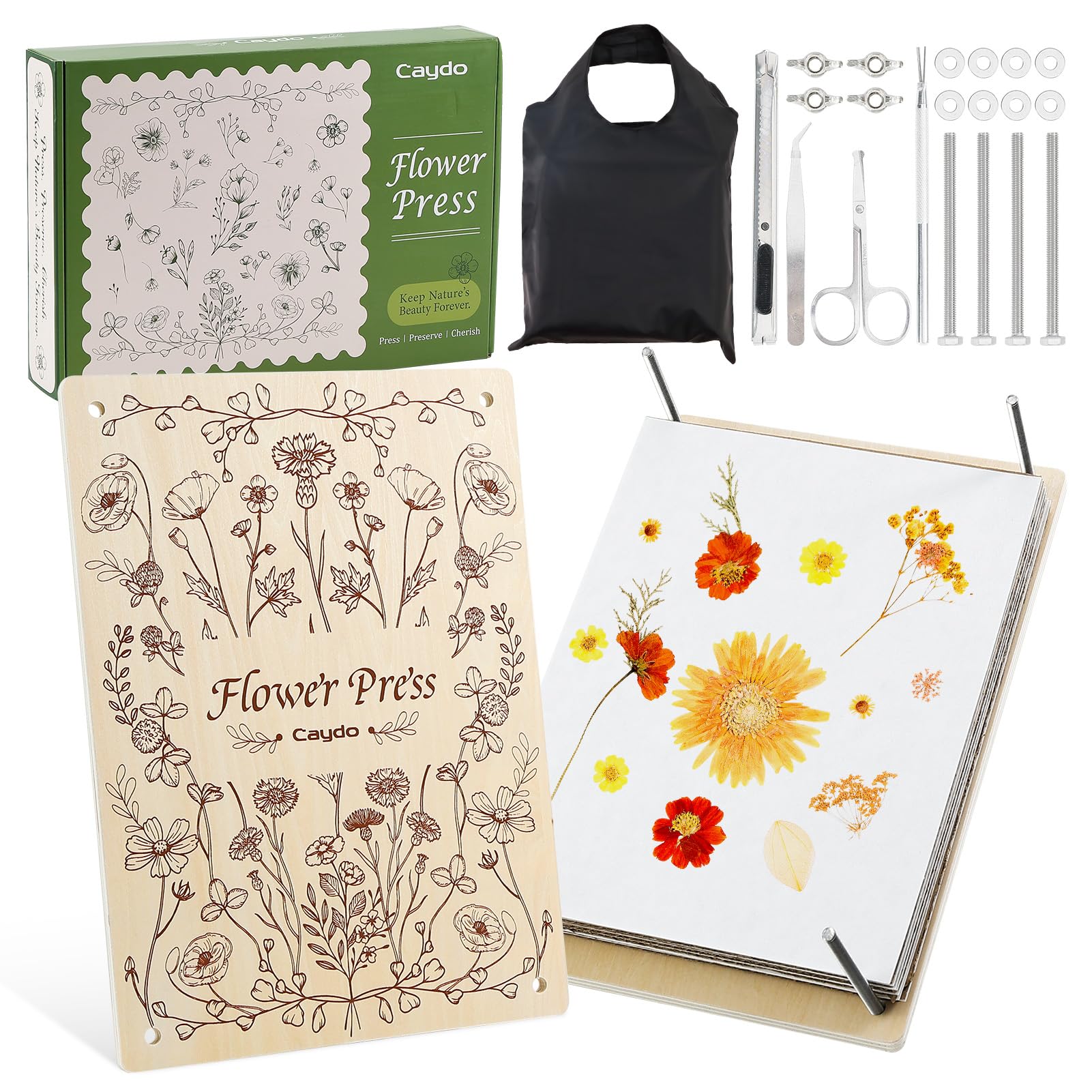 Caydo flower press kit: large pressing area ideal for oversized blooms
