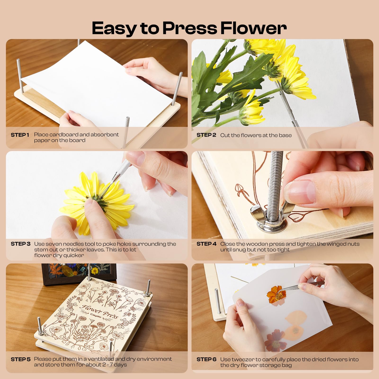 Caydo wooden plates and cardboards provide a sturdy pressing base