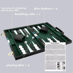 CAYOULR backgammon set's sturdy leatherette buckle and handle enable easy transport.