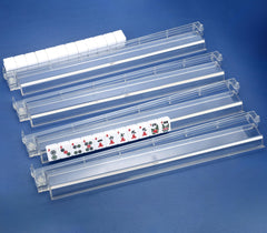 CAYOULR mahjong racks with pushers and rotating bases for easy tile handling.