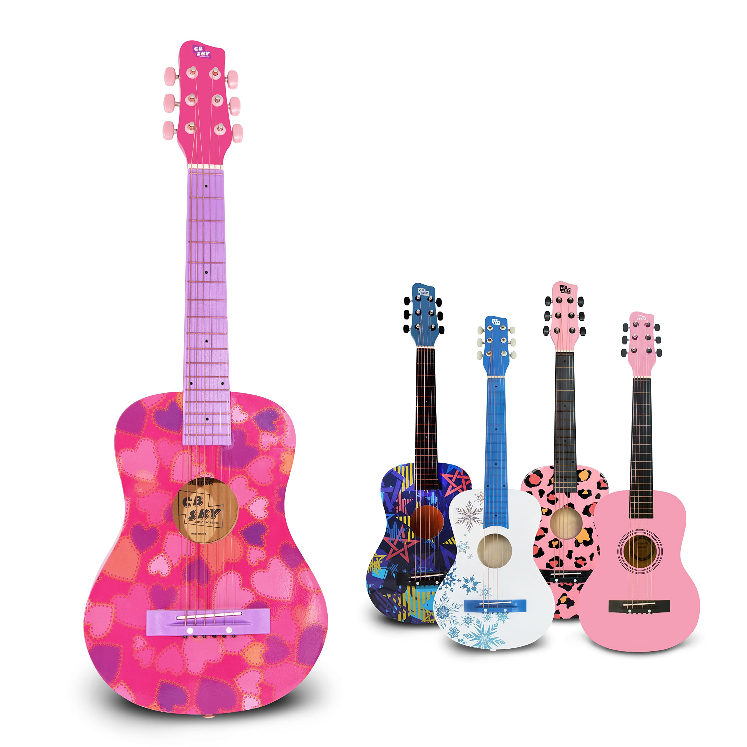 CB SKY heart-design 30-inch pink guitar for beginner players.
