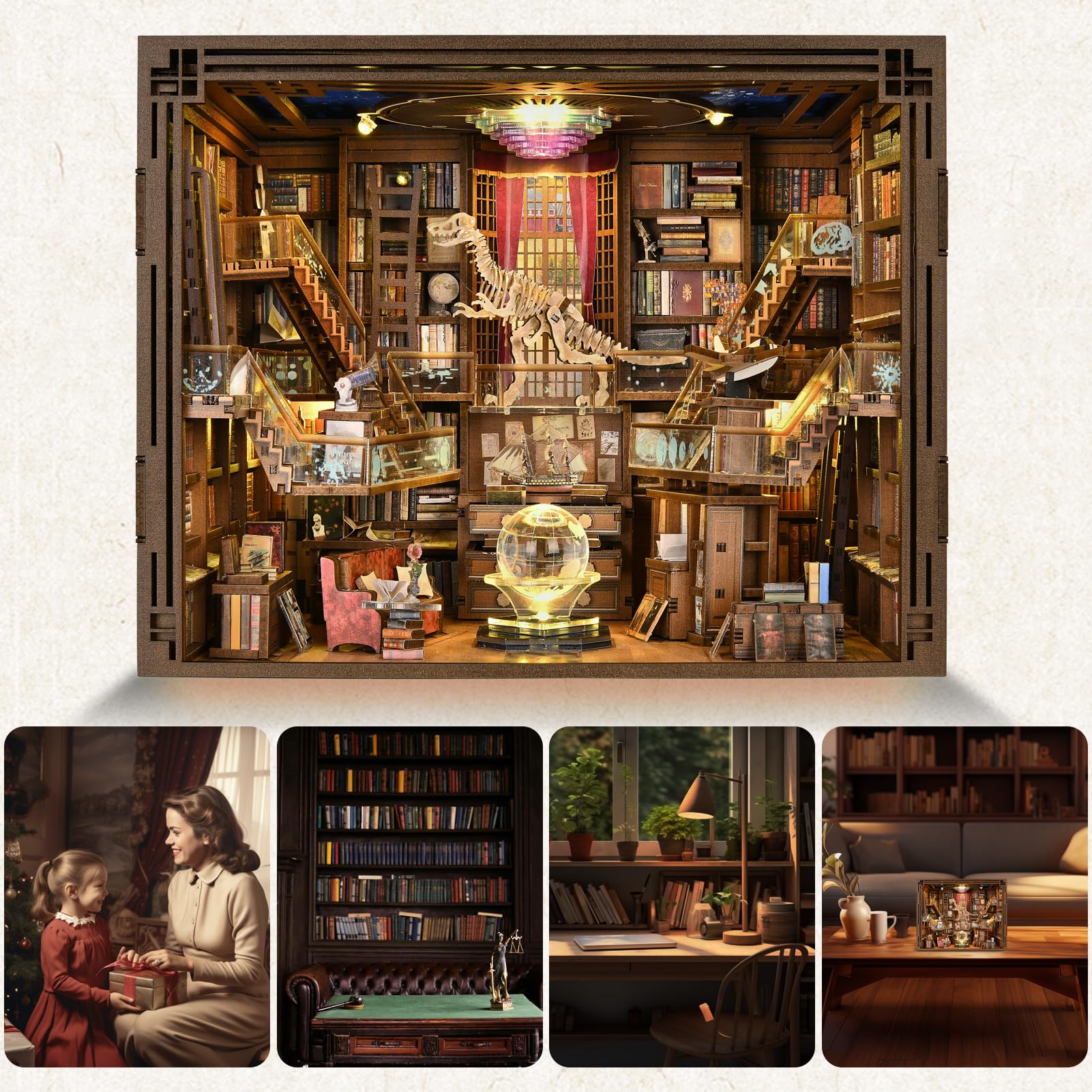 Finished CCCDF Book Nook Kit on display shelf highlights a cozy literary vignette.
