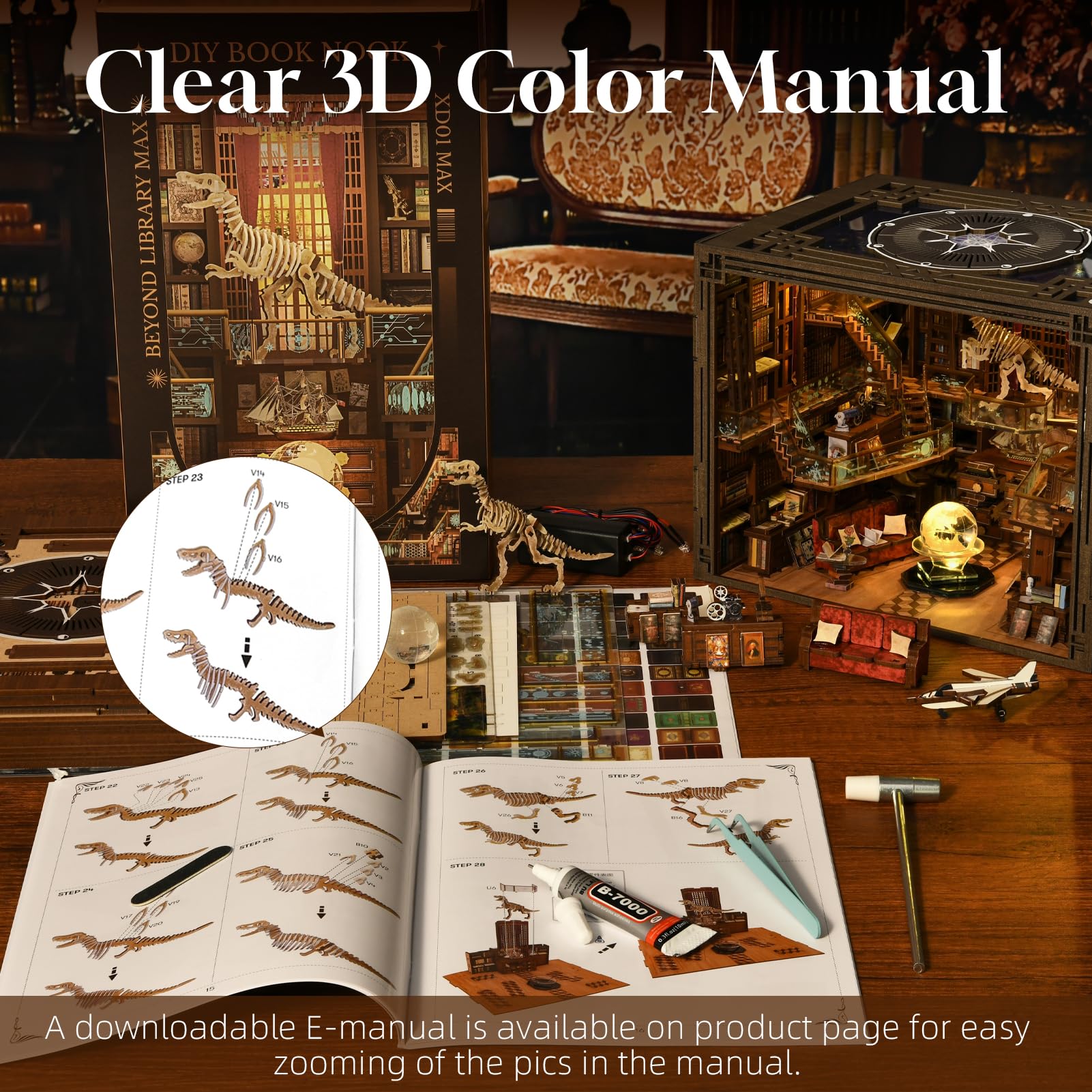 CCCDF Book Nook Kit shelf scene with miniature books and artifacts.