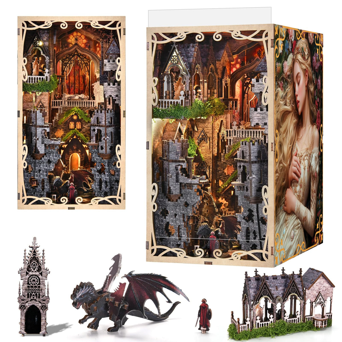 CCCDF Sleeping Beauty booknook kit on display, ideal for cozy shelf decor.