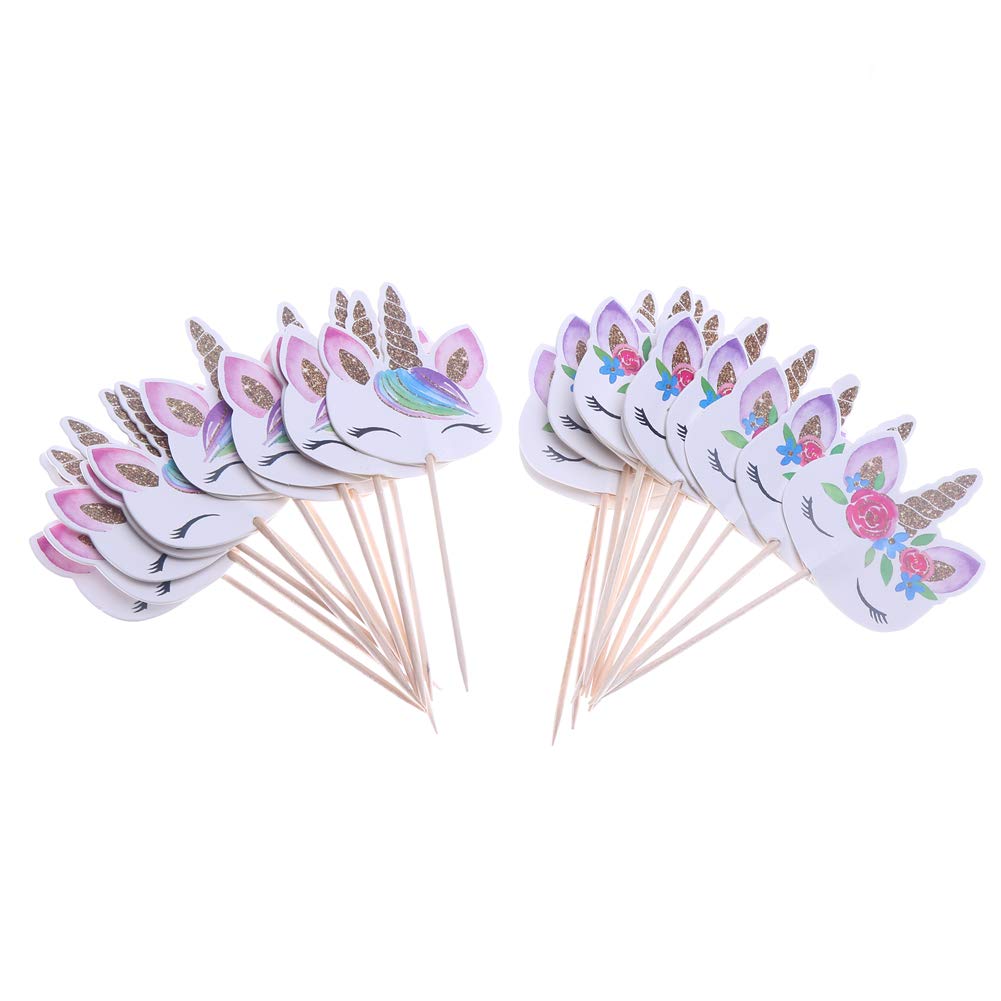 CCINEE Rainbow Unicorn cupcake topper, double-sided design for vibrant party decor