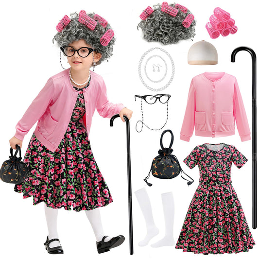 CCJRLM 100 Days costume dress for kids creates a charming grandma look for school events.