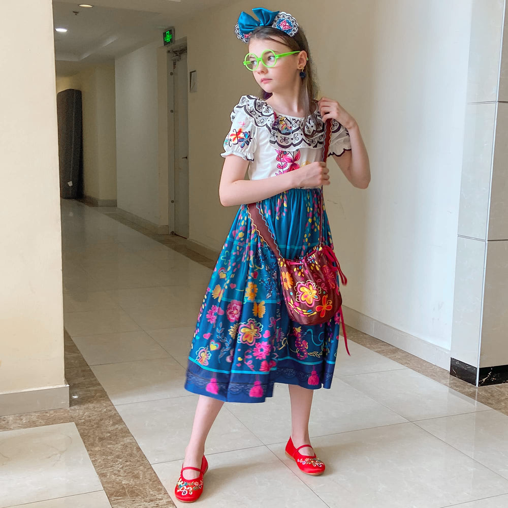 CCJRLM Encanto dress lantern sleeves showing playful movement.