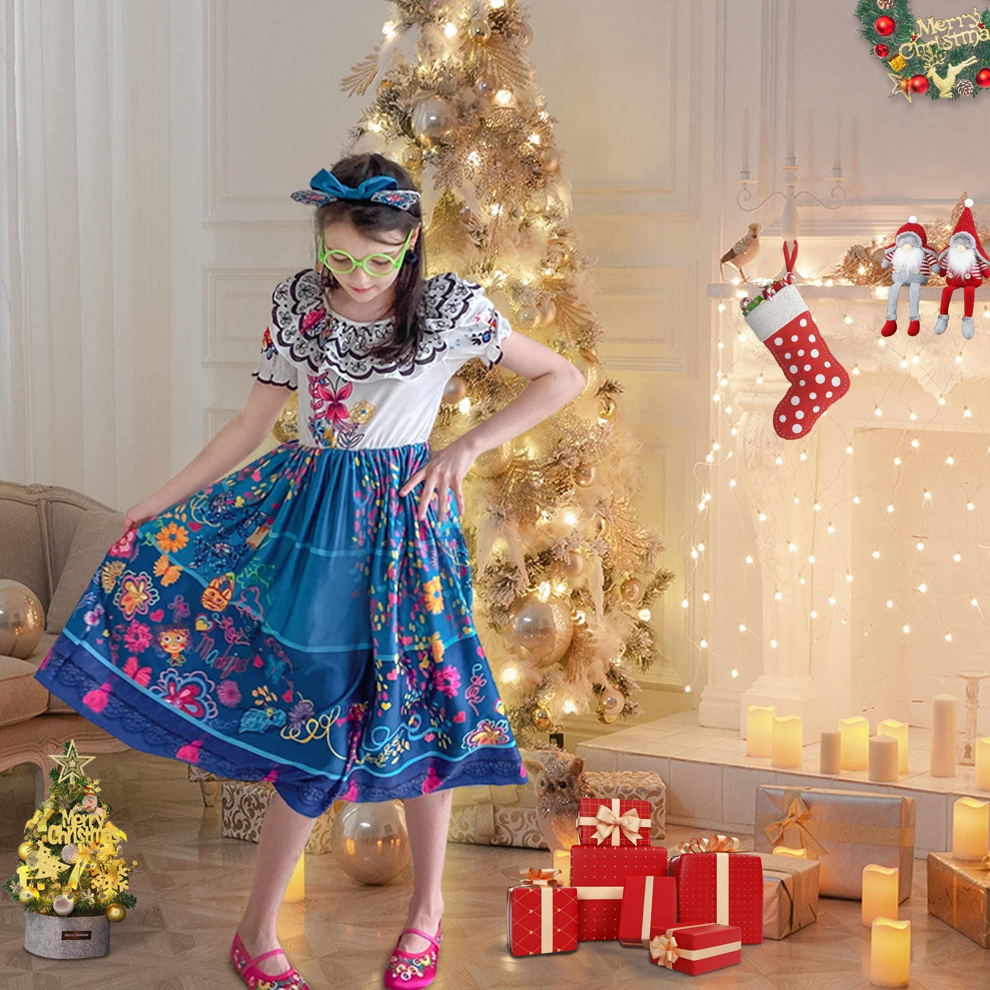 CCJRLM Encanto Mirabel dress back view showing print details and fit.