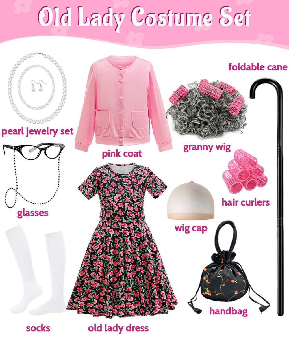 CCJRLM pink coat and Granny wig elevate the vintage vibe for memorable costume days.
