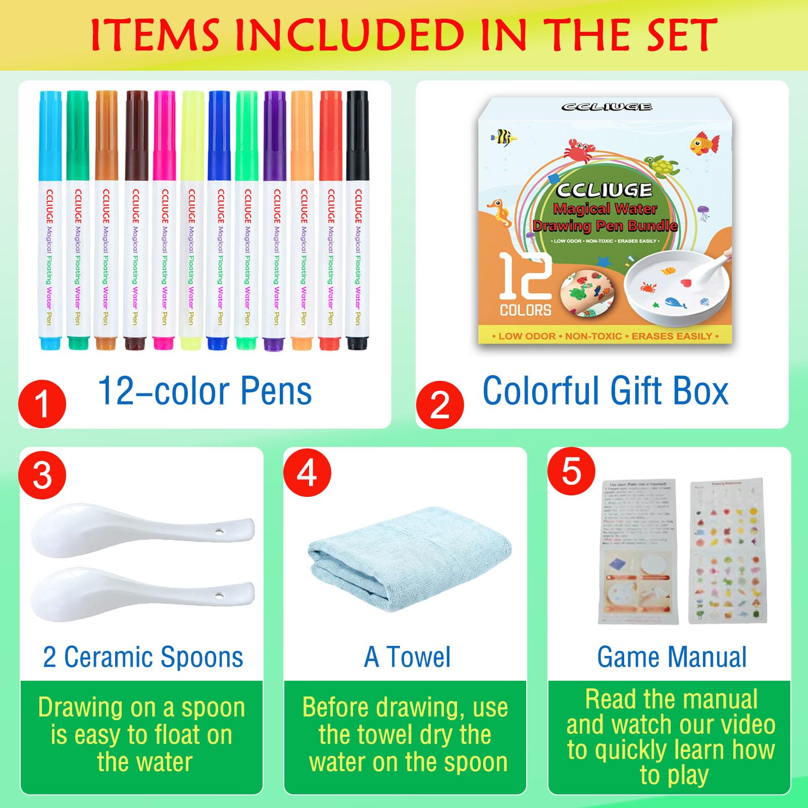 CCLIUGE twelve-color water drawing pens for vibrant kid-friendly art projects