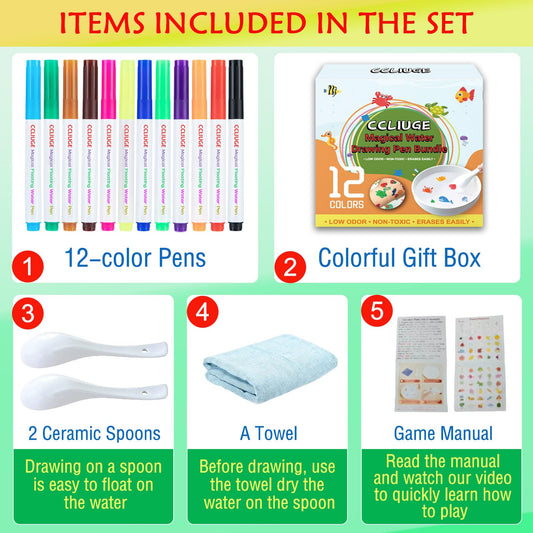 CCLIUGE twelve-color water drawing pens for vibrant kid-friendly art projects