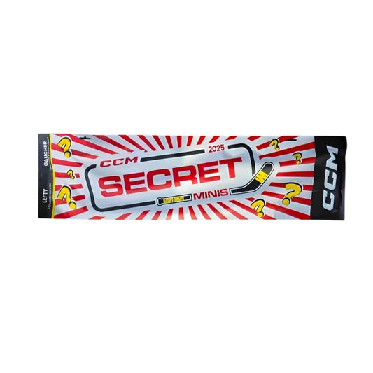 CCM Secret Mini 2025 right-hand hockey stick, angled shot for precision handling.