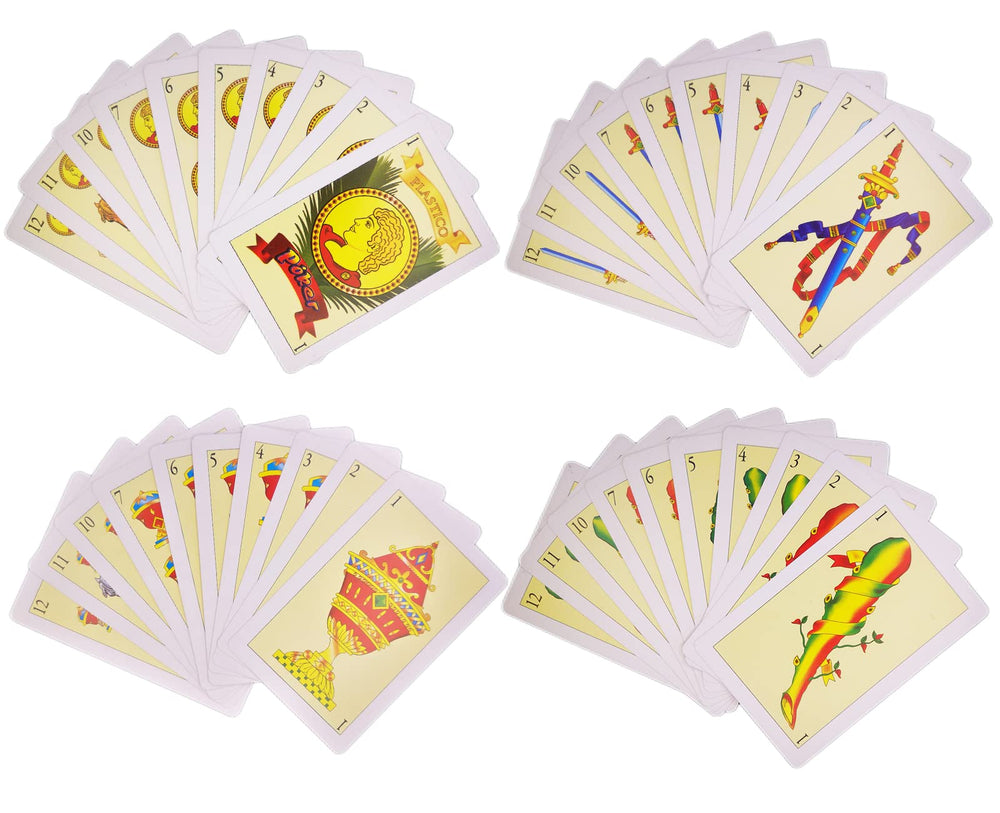 CDBXRA Spanish playing cards plastic set features bright colors for durable everyday use.