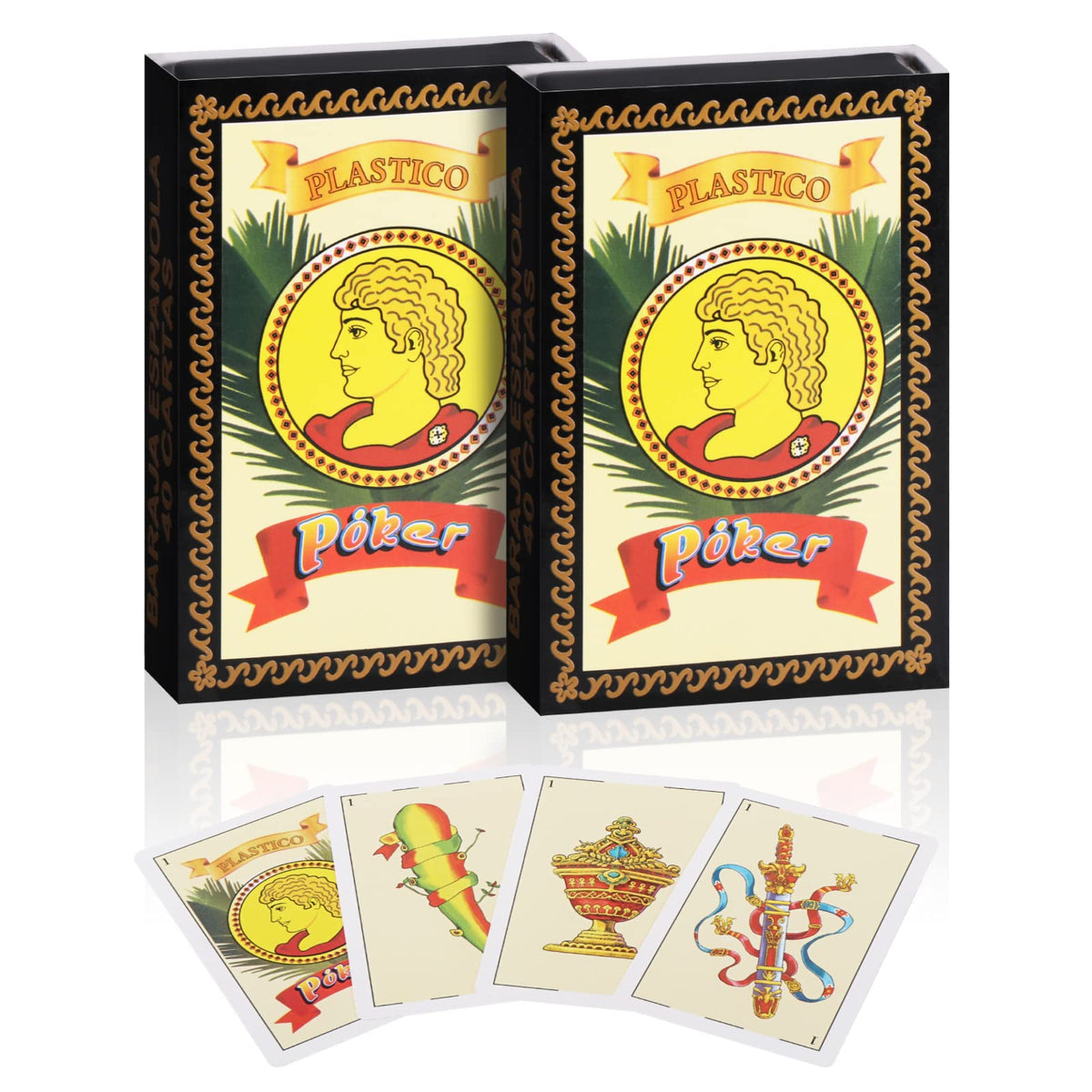 CDBXRA Spanish playing cards two decks, front view for easy handling.