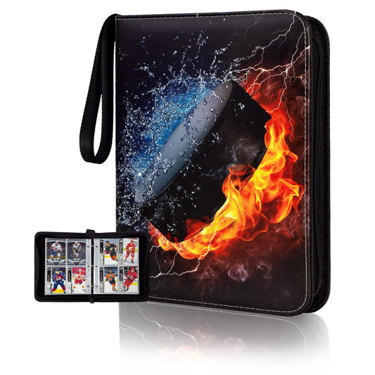 CDROPS card binder with ice hockey cover keeps collections organized.