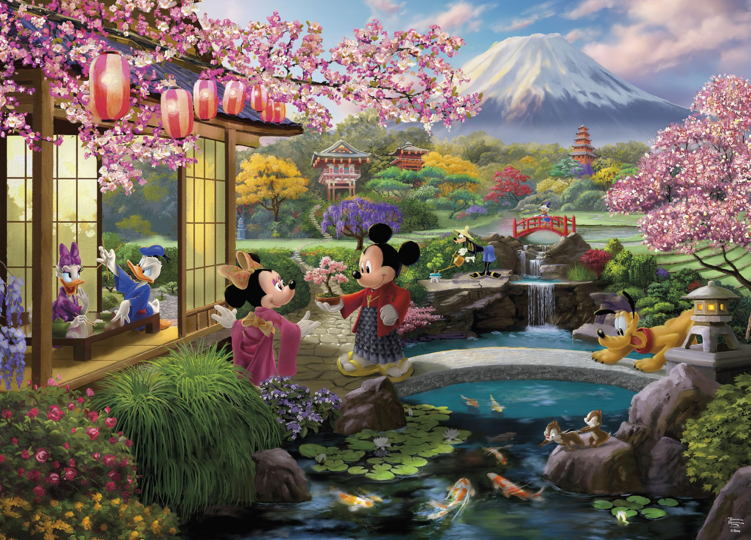 Ceaco Disney Thomas Kinkade puzzle featuring Mickey and Minnie in Japan for immersive family puzzle time