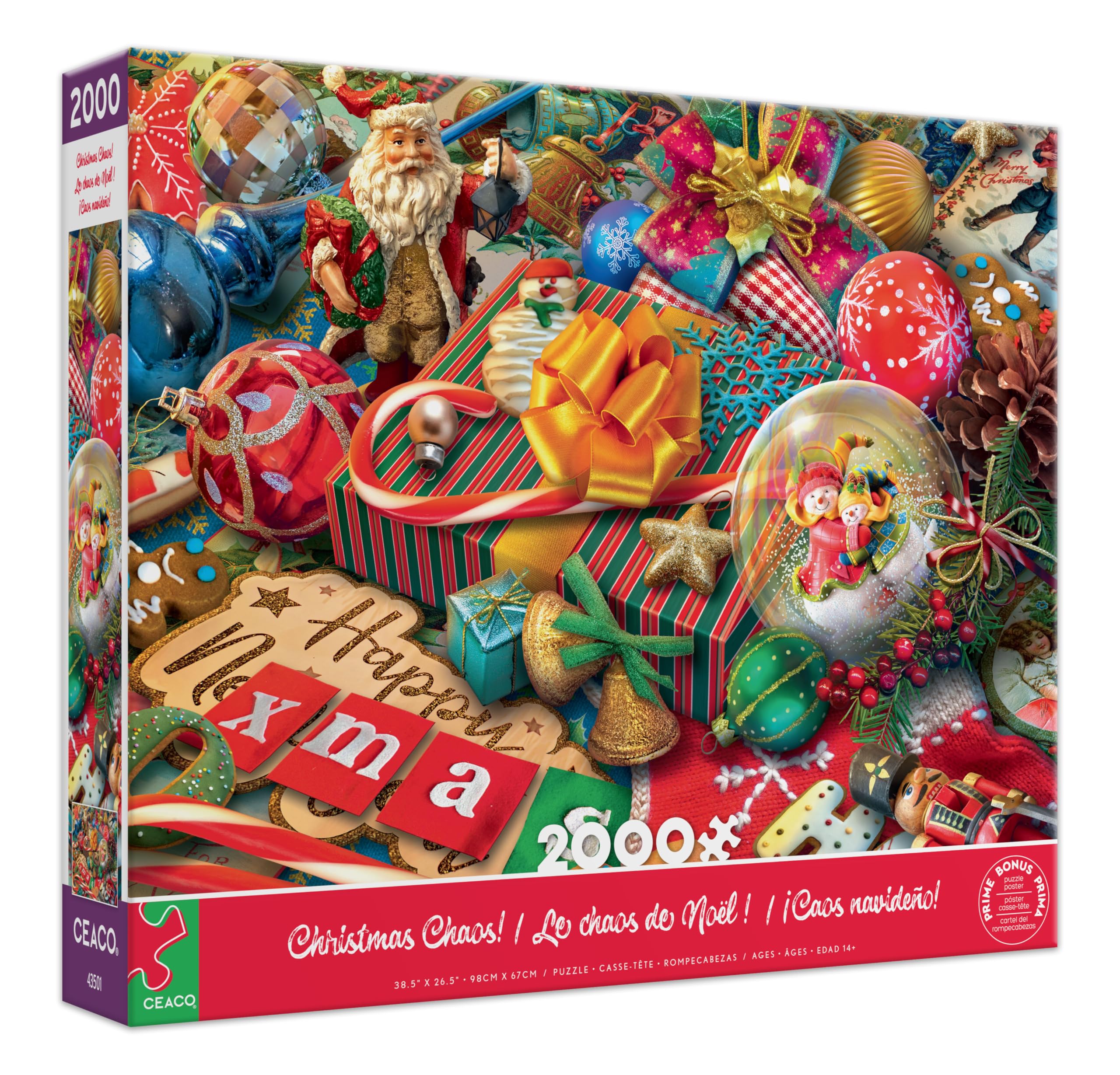Ceaco Eduard Christmas Chaos puzzle box front, gift-ready display and teaser