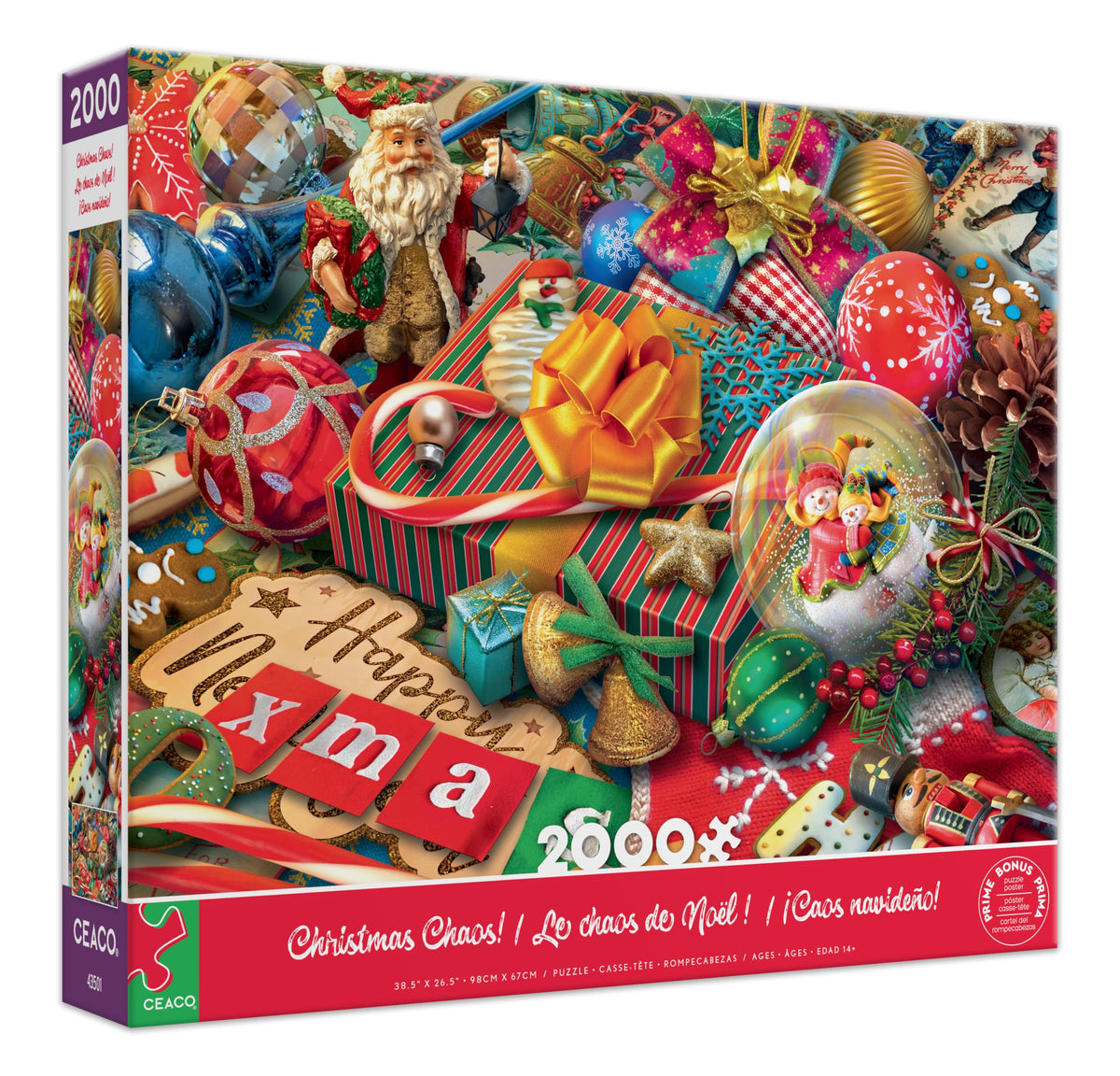 Ceaco Eduard Christmas Chaos puzzle box front, gift-ready display and teaser