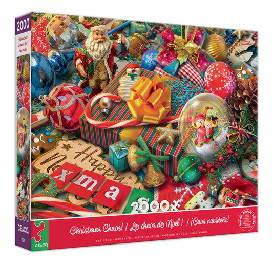 Ceaco Eduard Christmas Chaos puzzle box front, gift-ready display and teaser