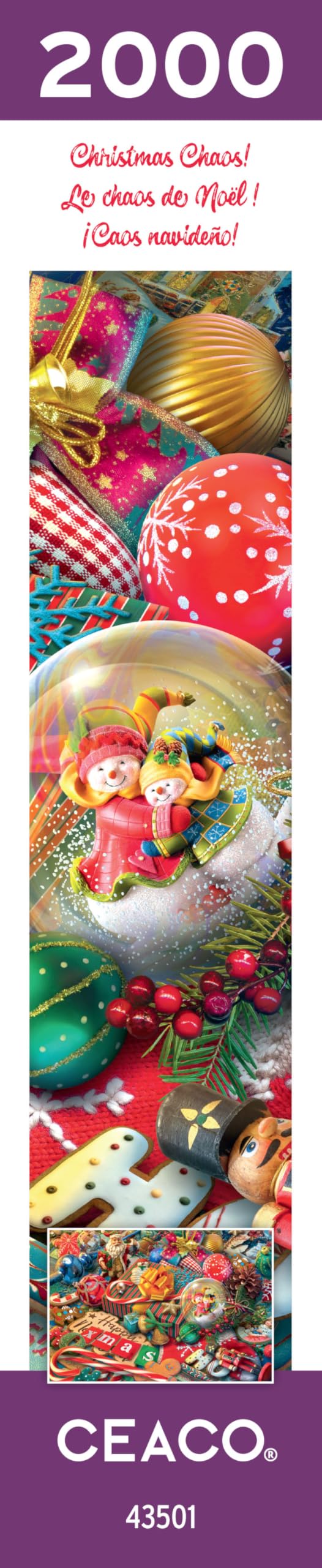 Ceaco Eduard Christmas Chaos snow globe and presents theme for seasonal fun