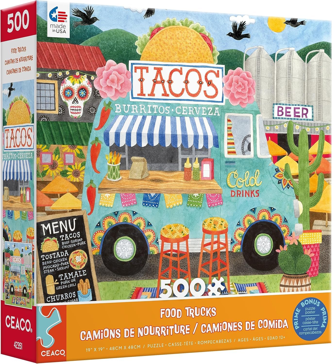 Ceaco Food Trucks Taco Truck puzzle cover with vibrant fiesta scene for family game night