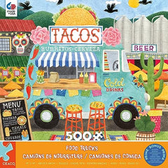 Ceaco Taco Truck puzzle detail highlighting colorful tacos and banners