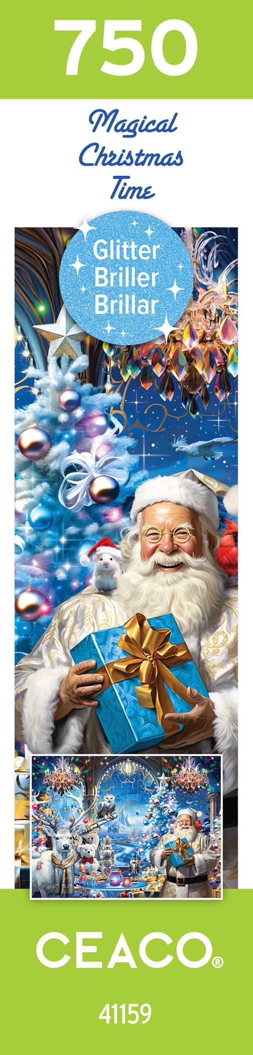 Ceaco Glitter Magical Christmas Time table-top setup for holiday puzzle corner