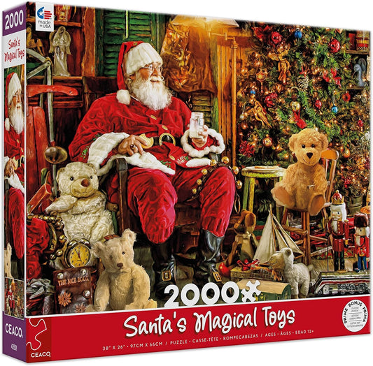 Ceaco Holiday Santa Magic Puzzle cover showcases vibrant colors for family puzzle nights.