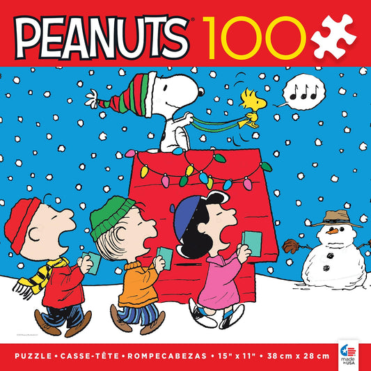 Ceaco Peanuts Holiday Snoopy and The Singers puzzle artwork closeup—vivid colors boost mood and focus.