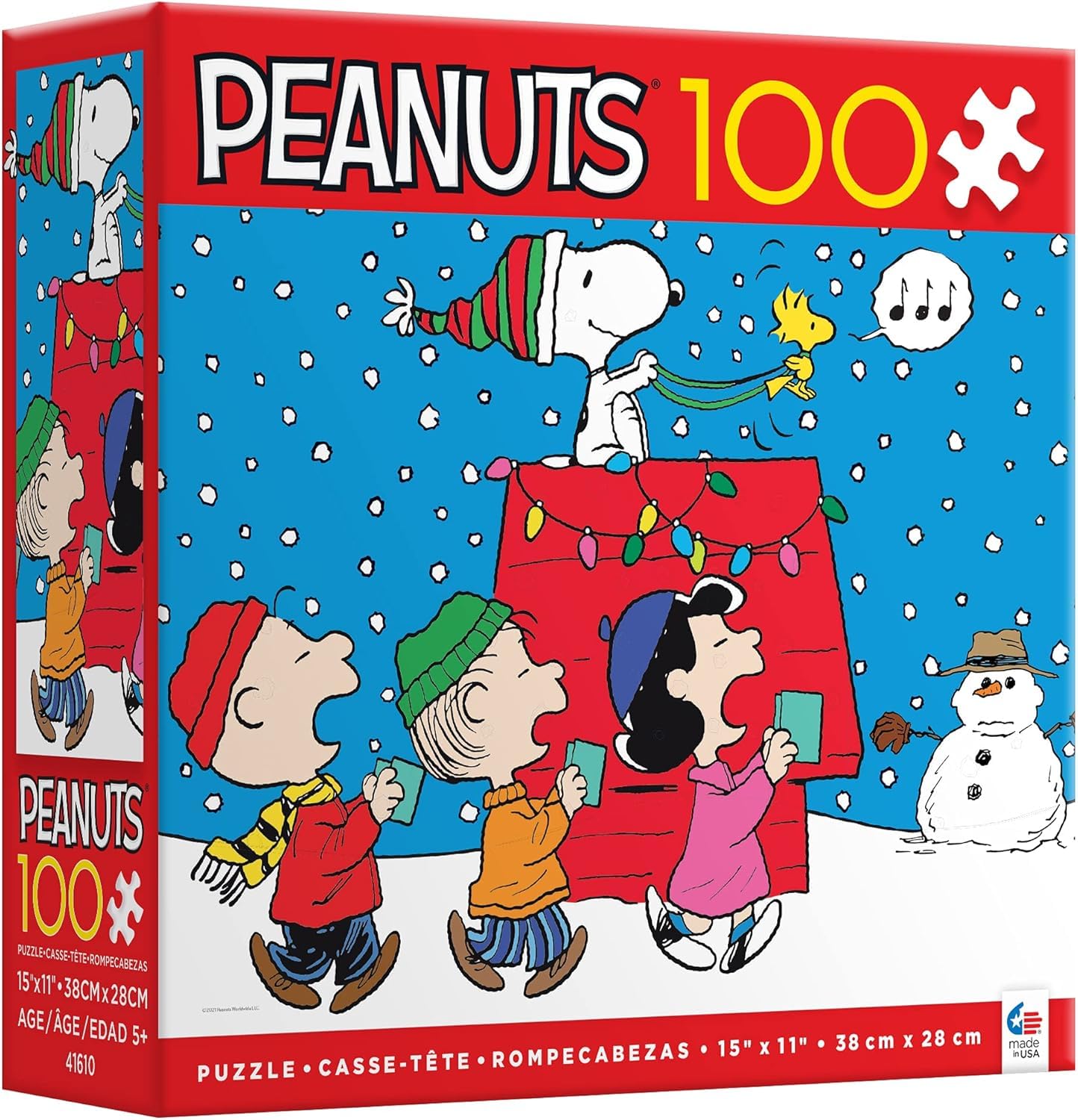Ceaco Peanuts Holiday Snoopy and The Singers puzzle cover—bright scene for a relaxing family challenge.