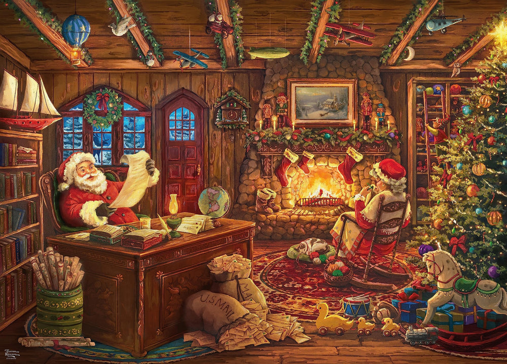 Ceaco Thomas Kinkade Mrs. Claus by the fire scene for holiday gatherings