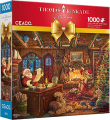 Ceaco Thomas Kinkade holiday puzzle of Santa checking his list for cozy family nights