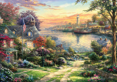 Ceaco Thomas Kinkade New England Harbor scene featuring a lighthouse for immersive focus