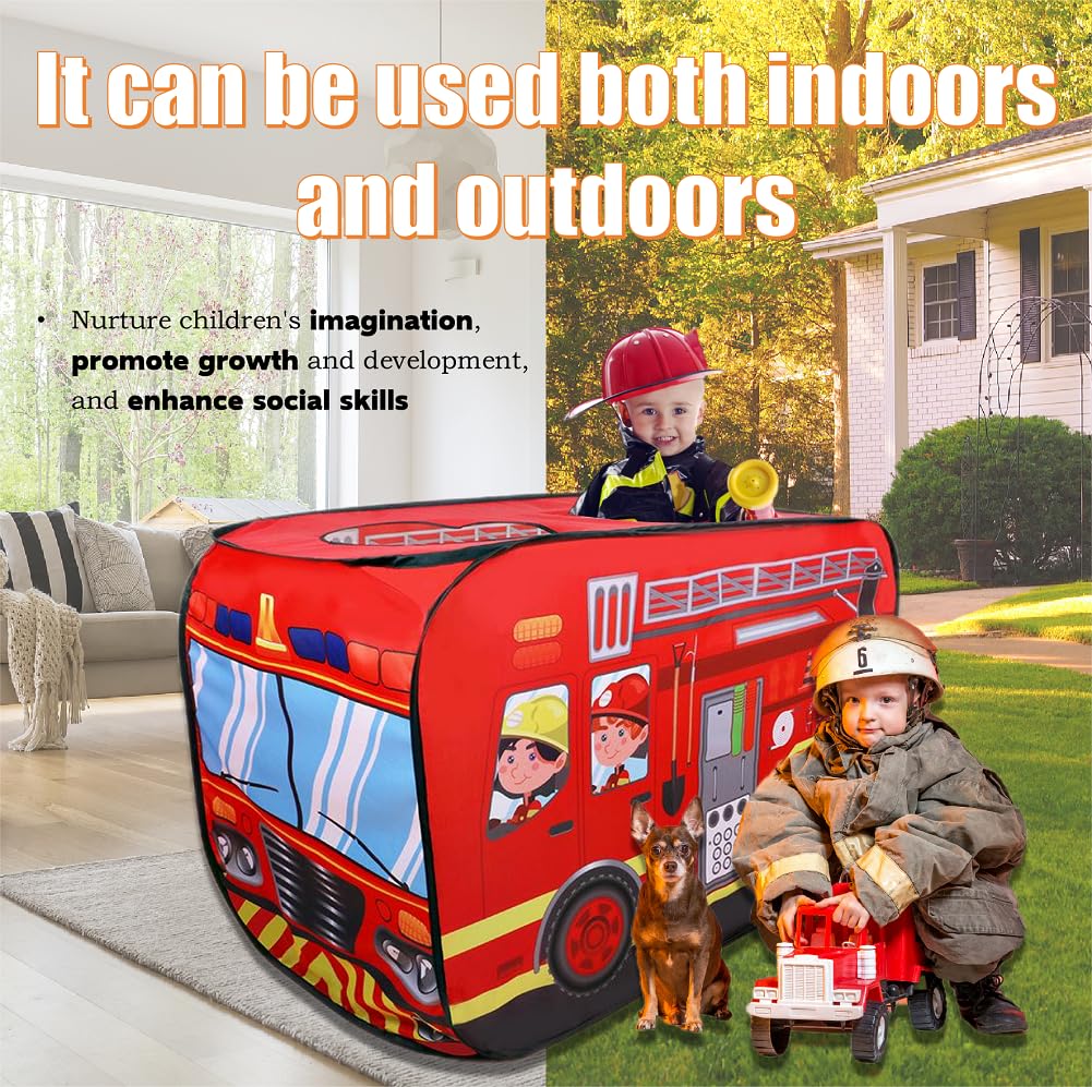 Cecailin fire truck tent promotes sharing and buddy play during pretend rescues