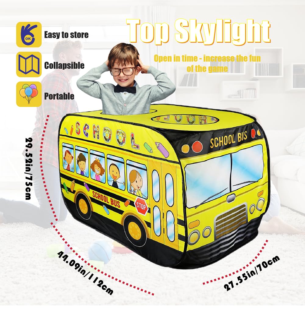 Cecailin school bus tent interior maximizes space for two to three kids.