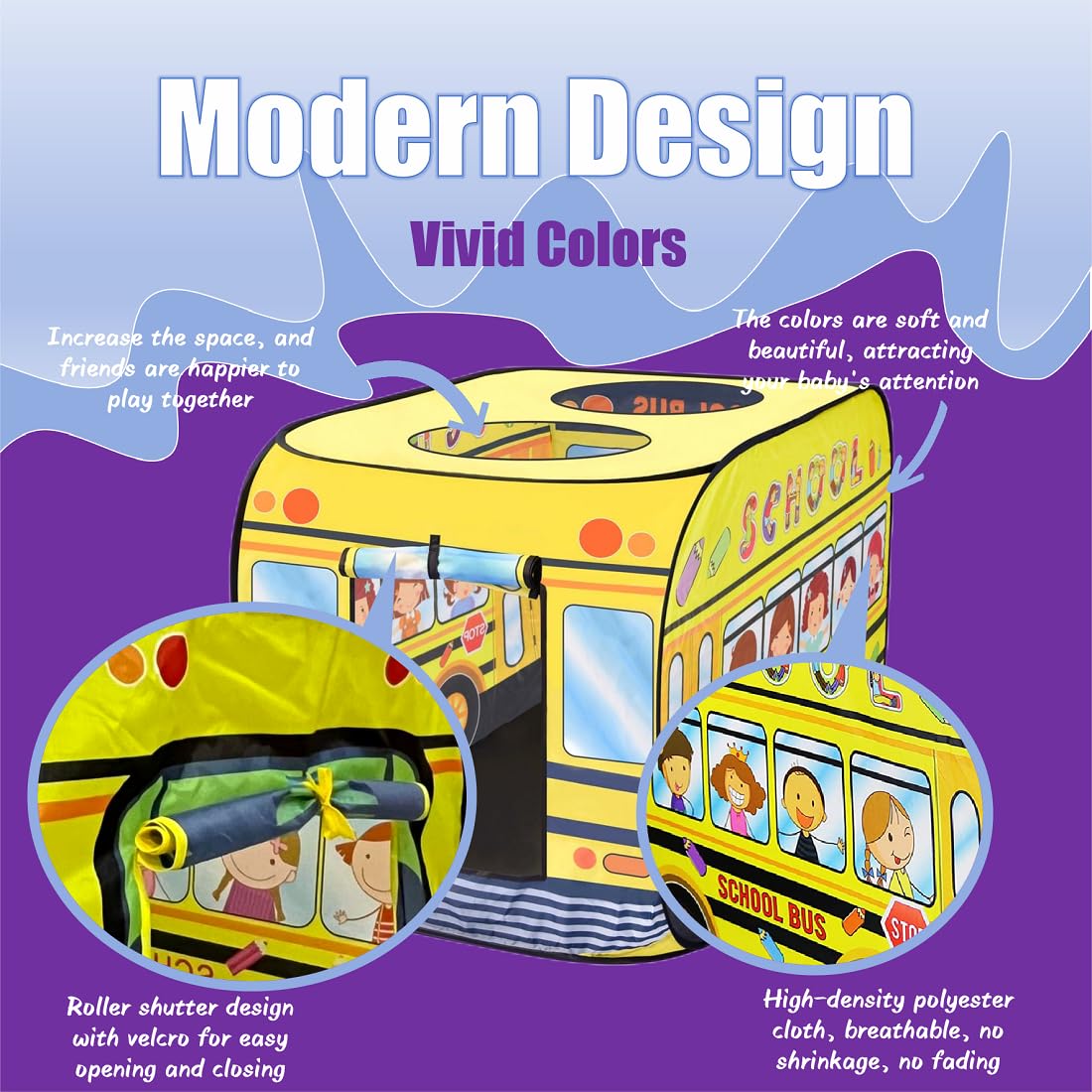 Cecailin school bus tent roof openings provide peekaboo play opportunities.