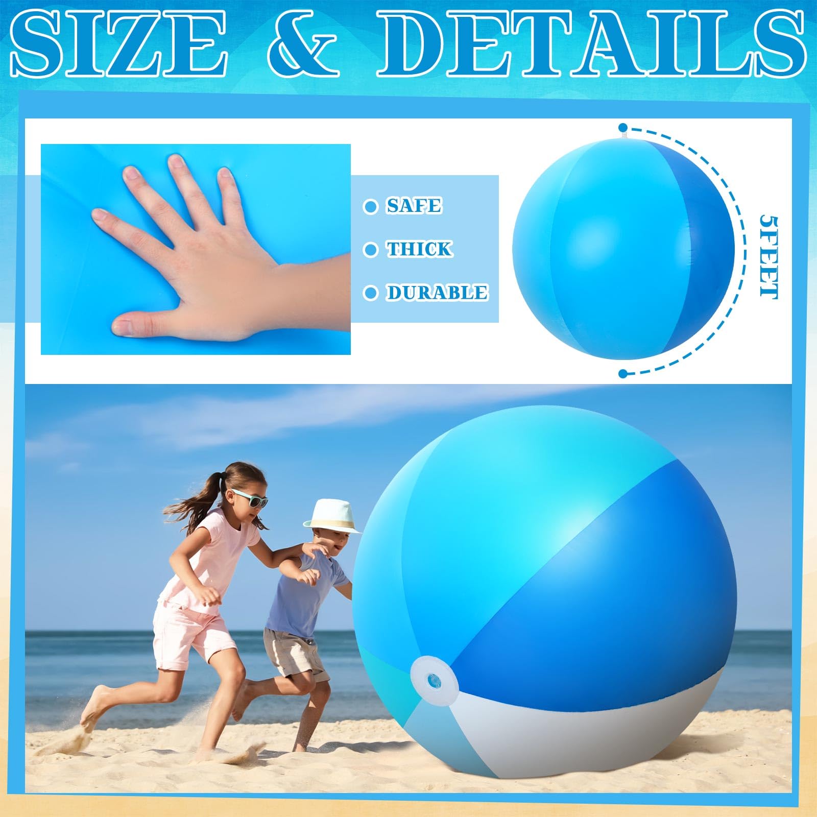 Ceenna inflatable pool ball blue edges close-up, high visibility for easy catching and safe play.