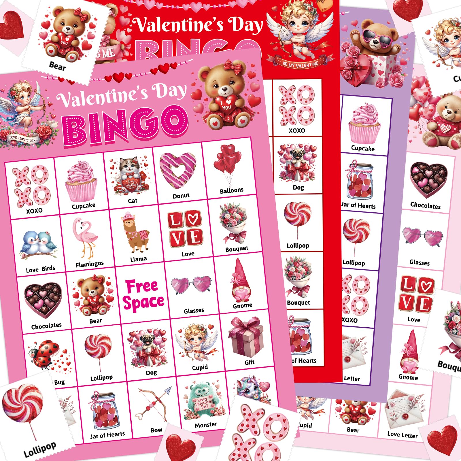 Ceiba Tree Valentines Bingo Cards for 24 players ideal for classroom and party fun.