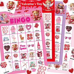 Ceiba Tree Valentines Bingo Cards for 24 players ideal for classroom and party fun.