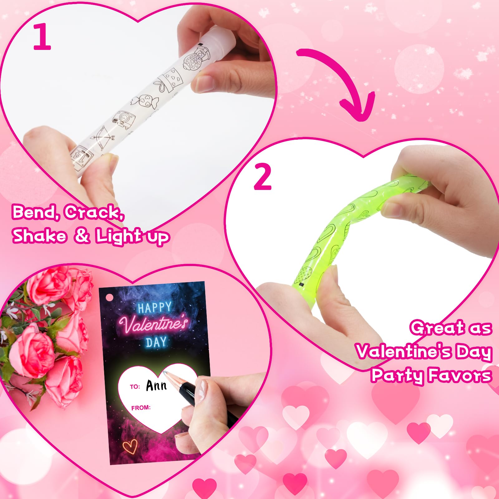 Ceiba Tree Valentines Cards 24pcs featuring neon designs for cheerful school gifts.