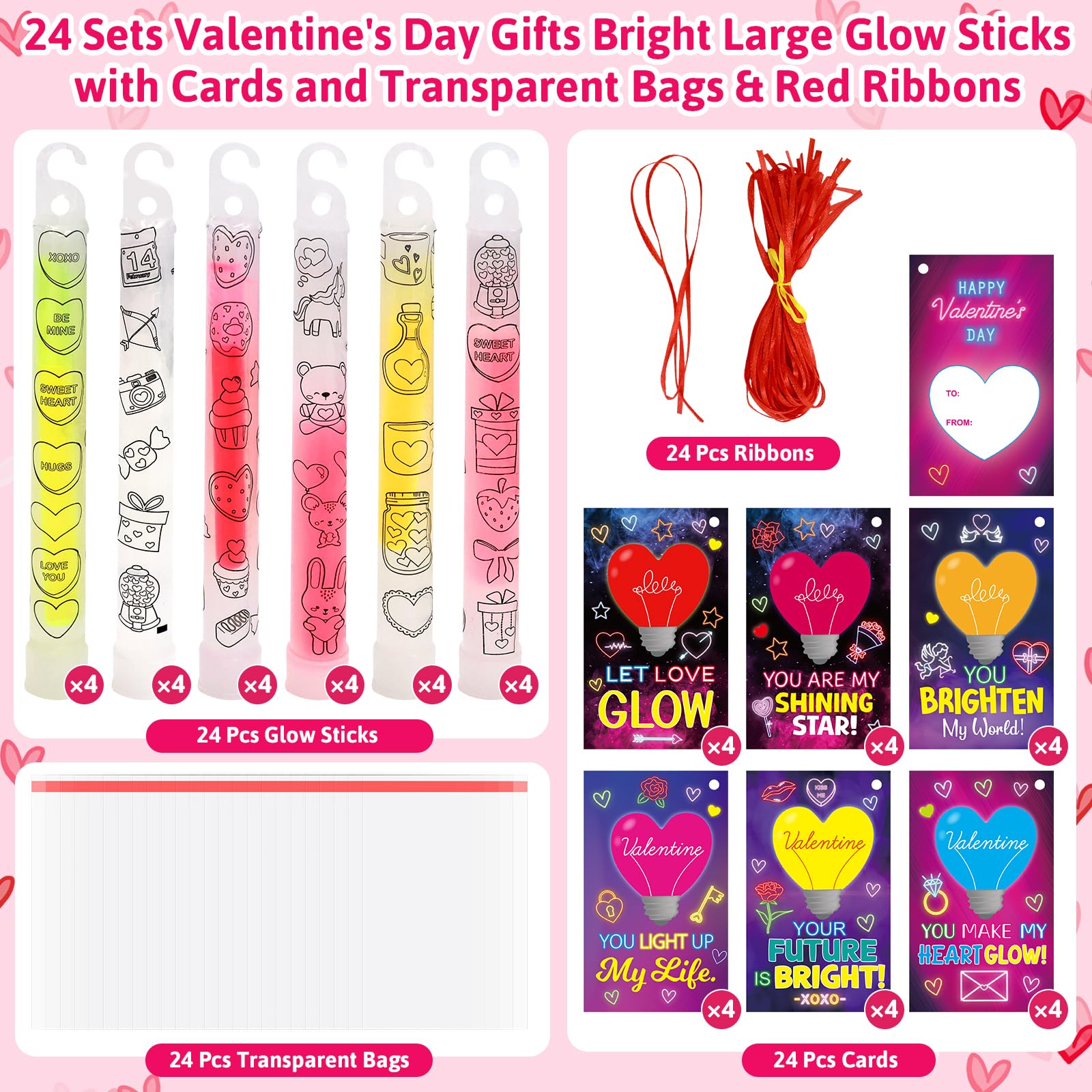 Ceiba Tree Valentines Glow Sticks 6in glow for party favors and events.